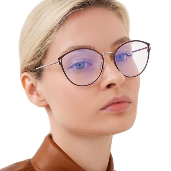 Tom Ford Women Eyeglasses Black Rose Gold Blue Light Block Cat Eye FT5573 NEW - Picture 1 of 13